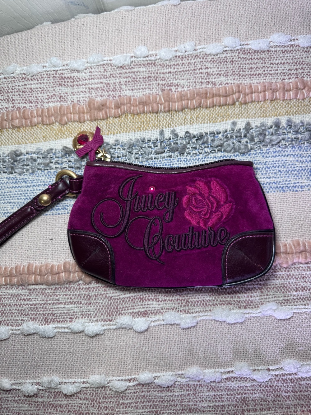 Y2K Juicy Couture Magenta Suede Wristlet with Embroidered Logo